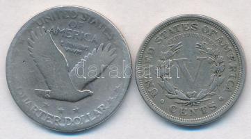 Amerikai Egyesült Államok 1903. 5c Cu-Ni Liberty Nickel + 1925. 1/4$ Ag Standing Liberty T:2,3 USA 1903. 5 Cents Cu-Ni Liberty Nickel + 1925. 1/4 Dollar Ag Standing Liberty C:XF,VF