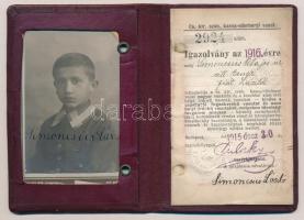 1916 Kassa-Oderbergi Vasút féljegy váltására jogosító fényképes igazolvány, 11,5x8 cm