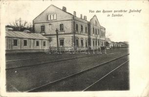 Sambir, Sambor; Von den Russen zerstörter Bahnhof / Railway station destroyed by the Russians, J. Grauer (EK)
