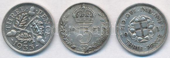Nagy-Britannia 1922. 3p Ag + 1933. 3p Ag "V. György" + 1937. 3p Ag "VI. György" ...