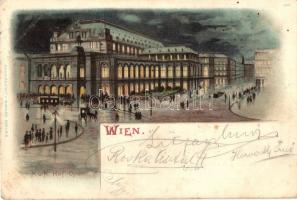 1898 Vienna, Wien I. K. u. K. Hof-Oper, Verlag J. Miesler / opera house at night, horse-drawn tram, litho (EK)
