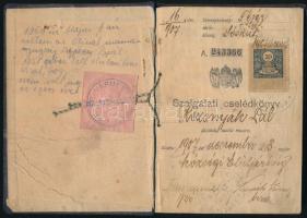 1907 Kitöltött cselédkönyv gazdasági cseléd részére, bejegyzésekkel