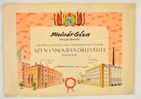 1954 Sztahanovista kitüntető oklevél tervfelbontó részére