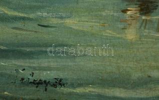 Telepy jelzéssel: Vár a folyóparton. Olaj, vászon, festék repedezettséggel, 40×52 cm