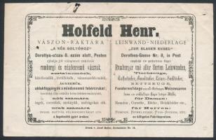 1873 Holfeld Henrik vászon raktára 'a Kék Golyóhoz' díszes  számlája, 12,5x19 cm