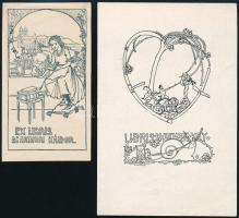 2 db ex libris: Nagy Sándor (1868-1950) és Kozma Lajos (1884-1948), klisé, papír, jelzettek a klisén, különböző méretben