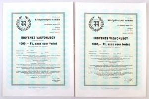 Budapest 1991. "Középületépítő Vállalat" ingyenes vagyonjegye 1000Ft értékben (2x) sorszám...