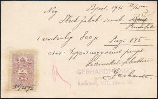 1935 Gerhardt Manó ezüstműves elismervénye névjegykártyájának hátulján, okmánybélyeggel