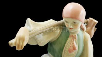 Zsolnay parasztasszony a kutyával, kézzel festett, jelzett, hibátlan, m:31 cm