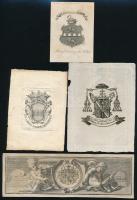 4 db régi címeres ex libris, köztük Kollonich László kalocsai érsek (1787-1817) ex librisével, rézmetszet, papír, jelzés nélkül, különböző méretben