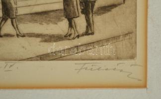 Füle Mihály (1914-2005): Mátyás templom bejárata. Rézkarc, papír, jelzett, üvegezett keretben, 30×19...