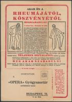 cca 1920 Opera Gyógyszertár reklámnyomtatványa, rheumától, köszvénytől megszabadító szerről, 27x19 cm