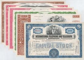 Amerikai Egyesült Államok 1951-1977. 6db-os részvény tétel, benne "International Telephone and Telegraph Corporation", "General Foods Corporation", "Pan American World Airways, Inc." (2x), "Air Reduction Company, Incorporated", "The Merchants Bank of New York", mind bélyegzésekkel, perforációval érvénytelenítve T:II-III USA 1951-1977. 6pcs of shares, including "International Telephone and Telegraph Corporation", "General Foods Corporation", "Pan American World Airways, Inc." (2x), "Air Reduction Company, Incorporated", "The Merchants Bank of New York", all with cancellations and invalidated with perforations C:XF-F