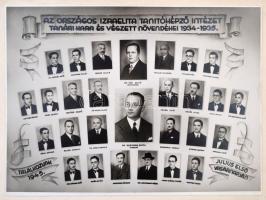 1934 az Országos Izraelita Tanítóképző Intézet 1934-1935. évi tanári kara és végzett növendékei, tablókép, kartonra ragasztva, 16,5×25 cm