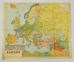 1941 Európa térképe az új határokkal, M. Kir. Honvéd Térképészeti Intézet, a hajtások mentén gyűrődé...
