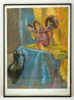 Poll jelzéssel: Asztali csendélet. Pasztell, papír, üvegezett keretben, 62×46 cm