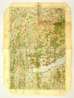1932 Pápa és környékének katonai térképe, a Balaton nyugati-felével, 1:200.000, M. Kir. Honvéd Térképészeti Intézet, a sarkait levágták, 63x47 cm.