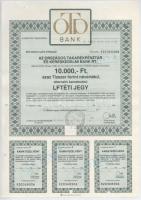 1990. "Országos Takarékpénztár" letéti jegy 10.000Ft-ról, bélyegzéssel és lyukasztással ér...