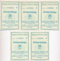 Budapest DN Magyar Nemzeti Bank "Zsákbetétjegy" 25 Ft-ról (5x) sorszámkövetők