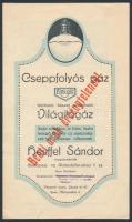 cca 1910 Heufel Sándor cseppfolyós gáz reklám prospektusa, rajzokkal, 22x13 cm