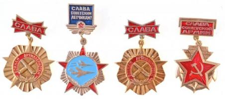 7db-os vegyes jelvény tétel, főleg militária témában, benne szovjet jelvények; Curtiss P-40E fém jelvény T:2 7pcs of badges, mostly military themed with Soviet badges; Curtiss P-40E metal badge C:XF
