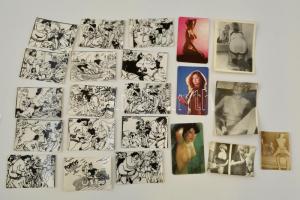 Kis erotika tétel: 4 db erotikus fotó + Popeye kalandjai fotómásolatok (14 db) + 3 db kártyanaptár
