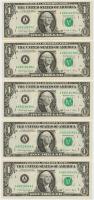 Amerika Egyesült Államok 1988A 1$ (10x) sorszámkövetők T:I,I- az első és utolsó bankjegyen szamárfül USA 1988A 1 Dollar (10x) sequential serials C:UNC,AU the first and last banknotes with corner fold