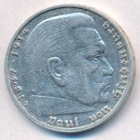 Német Harmadik Birodalom 1935J 5M Ag "Hindenburg" T:2,2- kis ph. German Third Reich 1935J 5 Marks Ag "Hindenburg" C:XF,VF small edge error Krause KM# 86