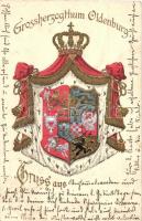 Oldenburg, Grossherzogtum Oldenburg, Wappen, Verlag F. Astholz / Grand Duchy of Oldenburg, golden decorated Emb. coat of arms (EK)
