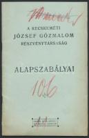1916 Kecskeméti József Gőzmalom Rt. alapszabályai, kézzel írt kiegészítésekkel, 16 p.