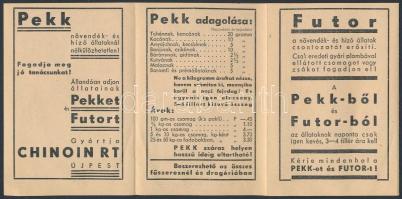 cca 1930 Chinoin Rt reklám prospektusa, Pekk és Futor háziállat tápszer