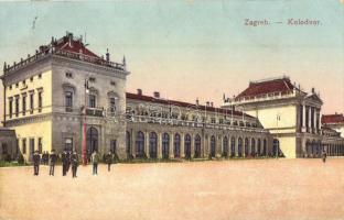 Zagreb - 4 db RÉGI városképes lap, vasútállomás, Ferenc József tér (W. L. Bp. 1601.) / 4 pre-1945 town-view postcards, railway station, squares