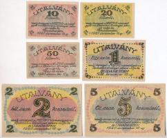 Budapest / Metro Vízmérőgyár Rt. 1920-1922. 10f + 20f + 50f + 1K + 2K + 5K utalvány T:I,I-