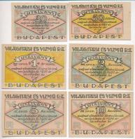 Budapest 1920. 20f + 50f + 1K + 2K + 5K + 10K "Világítási és Vízmű Rt." utalványok steckla...