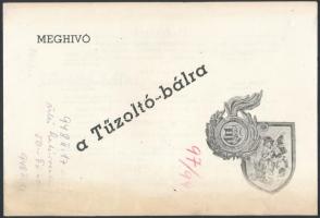 1948 Meghívó a Magyar Tűzoltók Szabad Szakszervezetének tűzoltó báljára, 13,5x20 cm