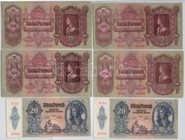 1930. 100P (4x) mindegyik csillagos sorozatszámmal + 1941. 20P (2x) T:I--III nyomdai papírránc, szép papír