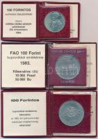 1982. 100Ft Cu-Ni "Labdarúgó Világbajnokság 1982" eredeti MNB tokban tanúsítvánnyal + 	 1983. 100ft Cu-Ni "FAO-SOROZAT II. - Több gabonát a világnak" eredeti tokban, tanúsítvánnyal + 1984. 100Ft alpakka "Kőrösi Csoma Sándor" eredeti tokban, tanúsítvánnyal T:1,BU