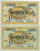 Nagymegyer / Hadifogolytábor 1916. július 1. 20f (2xklf) arab sorozat- és sorszámmal, egyik "MS...