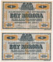 Ostffyasszonyfa / hadifogolytábor 1916. június 1. 1K arab sorozat- és sorszámmal (2xklf) egyik "MS" jelzéssel T:I,I-