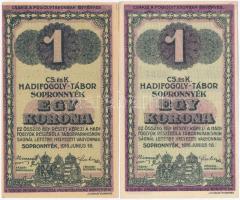 Sopronnyék / hadifogolytábor 1916. június 16. 1K (2xklf) egyik római sorozat- és arab sorszámmal, a másik arab sorozat- és sorszámmal T:I,I-