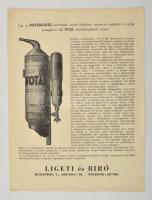 cca 1920 Ligeti és Bíró Total tűzoltókészülék reklámlap, 31x23 cm