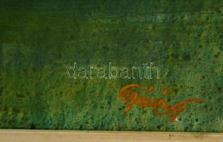 Gyémánt László (1935-): Madárlány és macskalány fürdeni készül. Olaj, farost, jelzett, keretben, 70×...