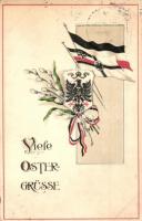 Viele Ostergrüsse / Reichsadler, Wappen / Easter greeting card with the German Empires coat of arms, flags, Emb. litho (EK)