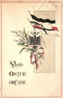 'Viele Ostergrüsse' / Reichsadler, Wappen / Easter greeting card with the German Empire's coat of arms, flags, Emb. litho (EK)