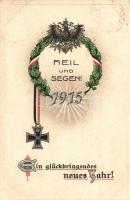 Heil Segen! Ein glückbringendes neues Jahr / Reichsadler, Wappen / New Year greeting card with the German Empires coat of arms, flags, Emb. litho (EK)