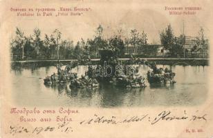 Sofia, Prinz Boris park, fountain, Military school in the background (b)