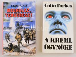 2 db könyv: Uris, Leon: Meghalsz, tengerész! (1988); Forbes, Colin: A Kreml ügynöke (1990). Papír-, ill. kartonált papírkötésben, jó állapotban.