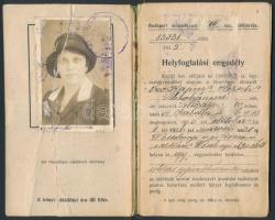 1935 Budapest, Helyfoglalási engedély utcai gyümölcsárusítás céljából, fényképes, szakadt, viseltes ...