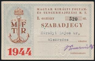 1944 Magyar Királyi Folyam és Tengerhajózási Rt. szabadjegye