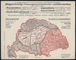 cca 1920 Magyarország a trianoni békeszerződés után, irredenta szórólap térképpel